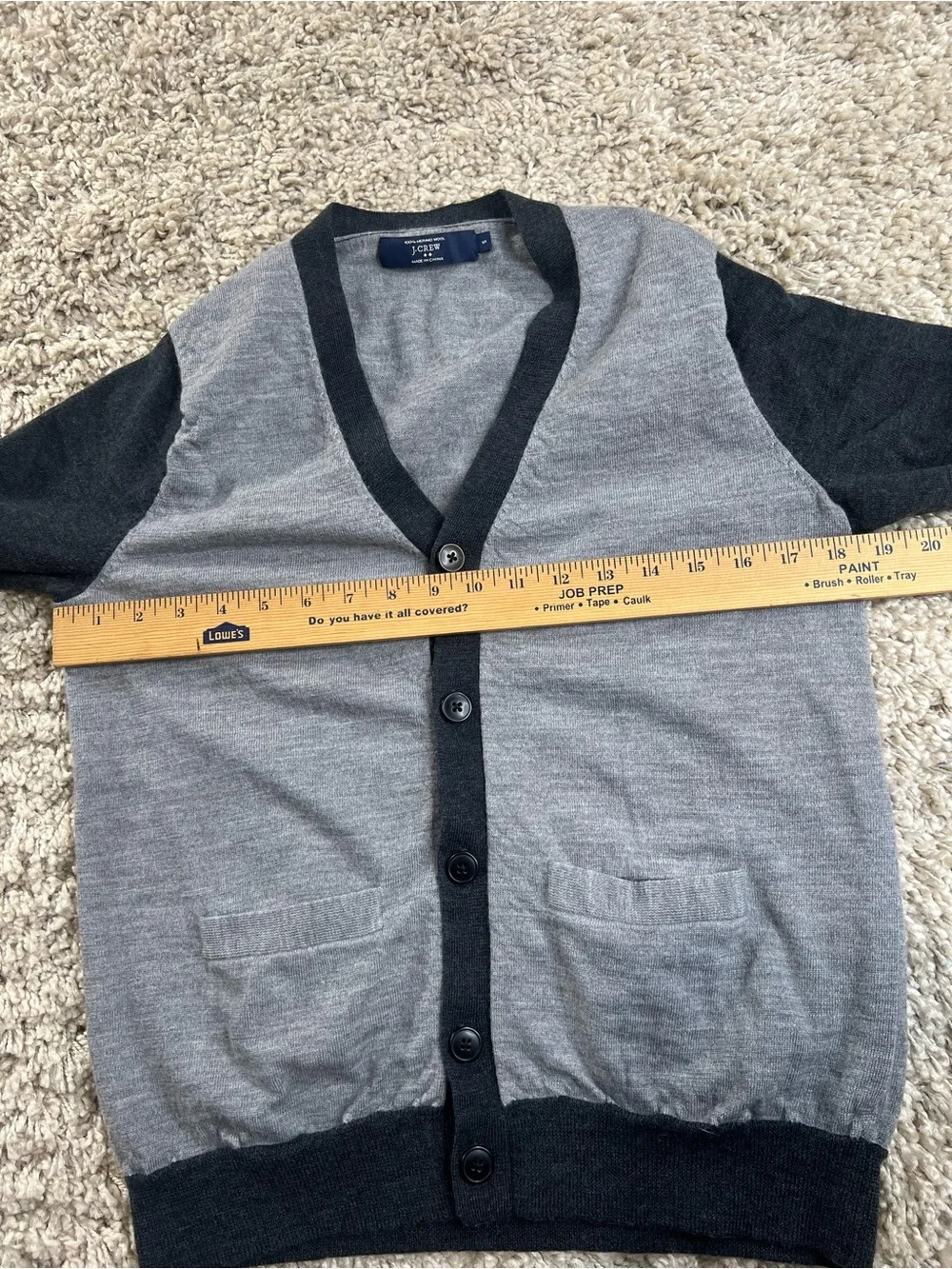 J. Crew Men's Merino Wool Two-Tone Gray and Black Button Cardigan Small